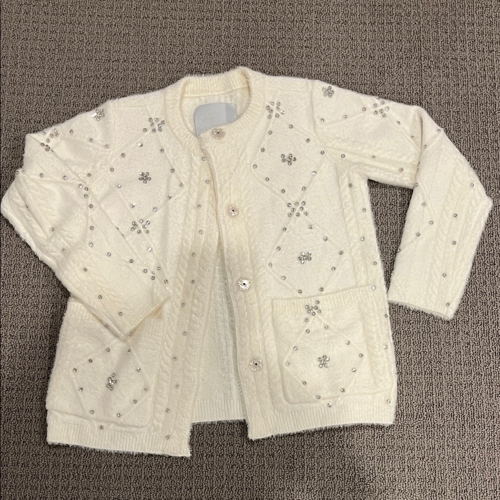 Anthropologie sweater NVLT Encrusted Cable-Knit Lady Jacket